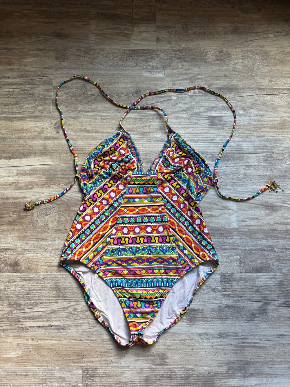 Trina Turk Peruvian Stripe Geometric One-Piece Swimsuit - Yellow, Blue, Pink